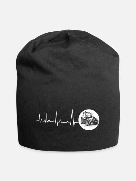 Herzschlag mit Kreis Traktor weiss - Jersey-Beanie - Schwarz