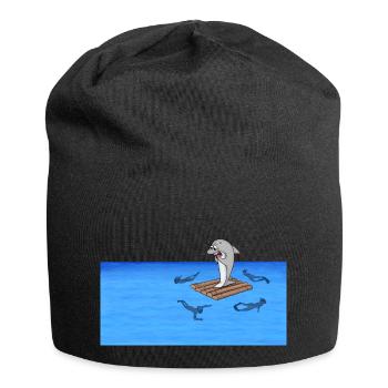 Hai auf Floß - Jersey-Beanie - Schwarz - Vorne