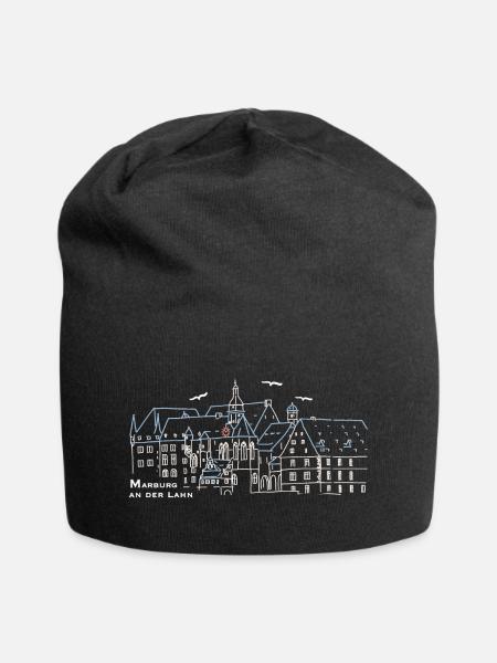 Marburg an der Lahn, Schloss, Hessen, Zeichnung - Jersey-Beanie - Schwarz