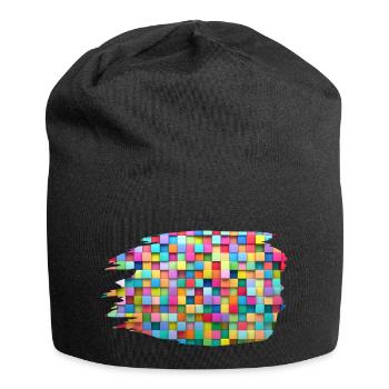 Bunte Blöcke - Jersey-Beanie - Schwarz - Vorne