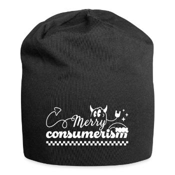 Fröhlicher Konsumismus Ironischer Teufelstypografie - Jersey-Beanie - Schwarz - Vorne