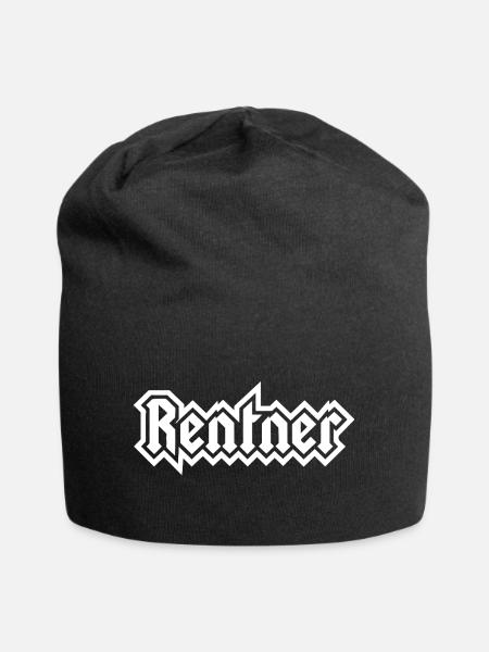 Rentner im Metal-Schriftzug - Jersey-Beanie - Schwarz