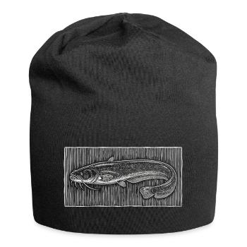 Gravure sur bois vintage de poisson-chat – Pêcheur classique - Bonnet en jersey - noir - Devant