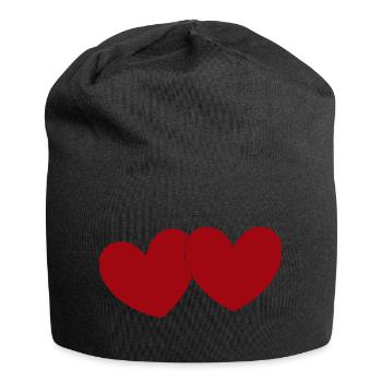 2 rote Herzen Herz rot Geschenk Valentinstag - Jersey-Beanie - Schwarz - Vorne