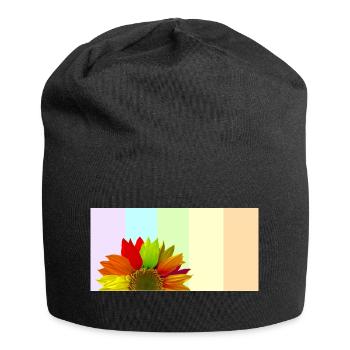 Colorful Rainbow Sunflower – Pastel Stripe Aesthet - Jersey Beanie - black - Front