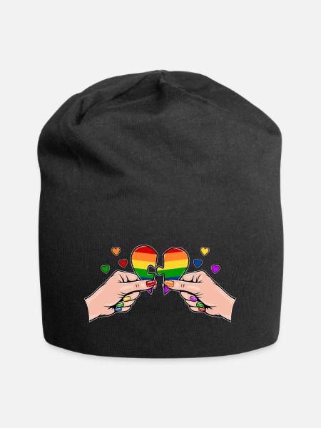 Frauenhände Herzpuzzle Regenbogen mit Herzen - Jersey-Beanie - Schwarz