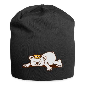 small bear with a golden crown sleeps - Jersey Beanie - black - Front