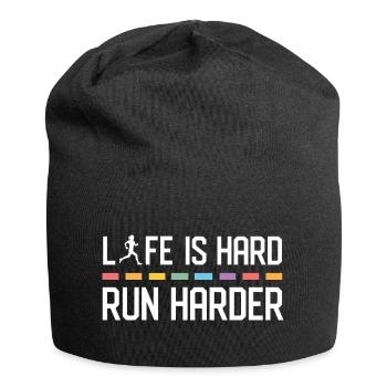 Das Leben ist hart. Laufen Sie härter. - Jersey-Beanie - Schwarz - Vorne