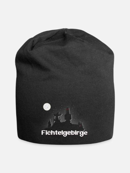 Schneeberg bei Nacht mit Luchs - Jersey-Beanie - Schwarz