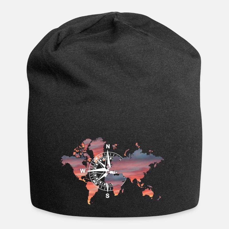 Welt Kompass - Jersey-Beanie - Schwarz