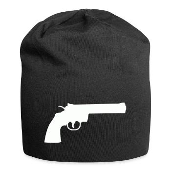 Minimalistische Revolver-Silhouette - Jersey-Beanie - Schwarz - Vorne