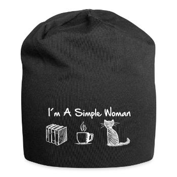 simple woman cat books - Jersey-Beanie - Schwarz - Vorne