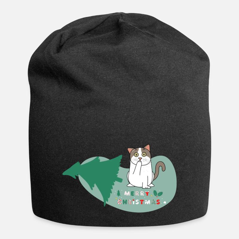 Pfotschafter Christmas - Cat and Christmas tree - Jersey Beanie - black