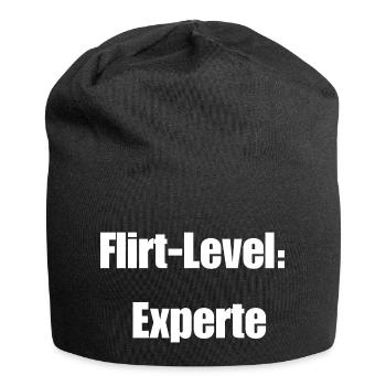 Flirt-Level: Experte - Jersey-Beanie - Schwarz - Vorne