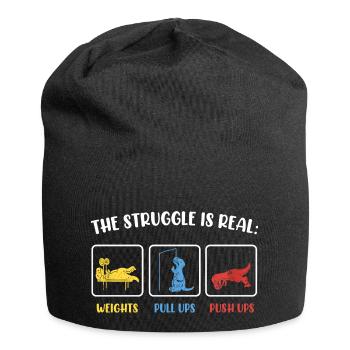 Der Kampf ist echt Dinosaurier Fitness T-Rex Gym - Jersey-Beanie - Schwarz - Vorne