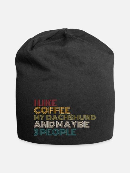 Coffee Lovers Dachshund Dog Owner Funny Quote Vint - Jersey Beanie - black