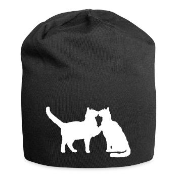 2 Katzen Küssen Pärchen Zwei Freunde Schmusen Paar - Jersey-Beanie - Schwarz - Vorne