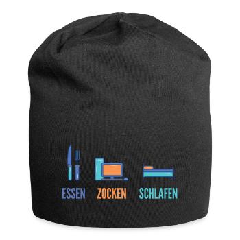 Essen Zocken Schlafen Gamer Spruch - Jersey-Beanie - Schwarz - Vorne