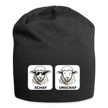 Schaf Unschaf - Wortspiel mit unscharf und Schaf - Jersey-Beanie - Schwarz - Vorne