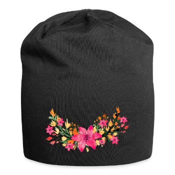 Blumen - Jersey-Beanie - Schwarz - Vorne