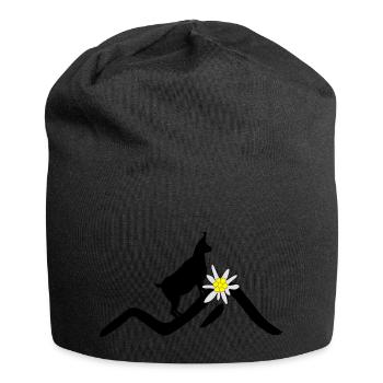 Berge, Gams und Edelweiß - Jersey-Beanie - Schwarz - Vorne