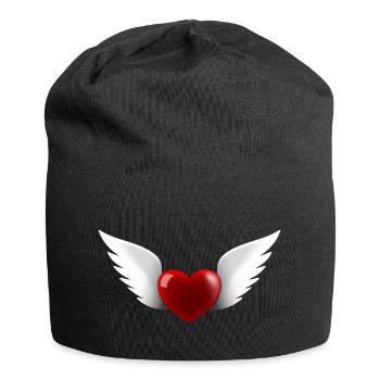 Coeur avec des ailes d'ange - Bonnet en jersey - noir - Devant