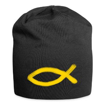 poisson Jésus jaune poisson Ichthys poisson - Bonnet en jersey - noir - Devant