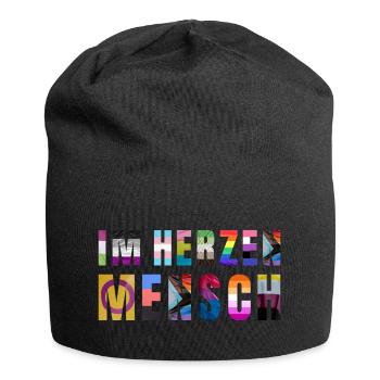 Buntes Schriftzug Pride T Shirt "Im Herzen Mensch" - Jersey-Beanie - Schwarz - Vorne