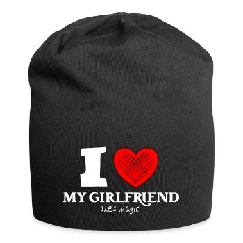 J’aime ma petite amie, elle est magique avec un cœur de design - Bonnet en jersey - noir - Devant