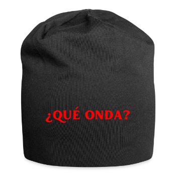 Was geht bei dir? Spanisch Sprache - Jersey-Beanie - Schwarz - Vorne