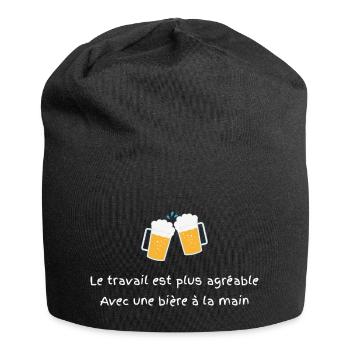 Le travail avec une bière à la main - Humour drôle - Bonnet en jersey - noir - Devant