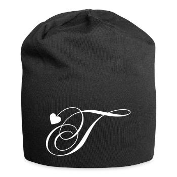 Lettre t calligraphie cœur - Bonnet en jersey - noir - Devant