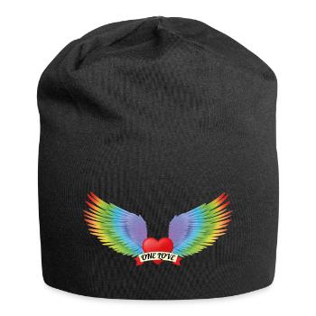 One Love Heart with Rainbow Angel Wings - Jersey Beanie - black - Front