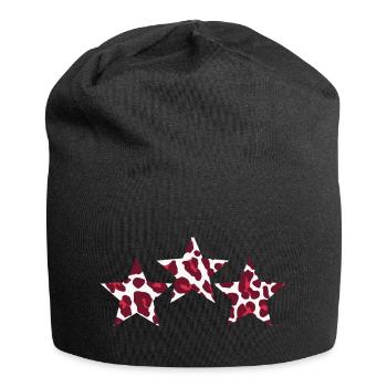 Leoparden-Sternen-Print - Jersey-Beanie - Schwarz - Vorne