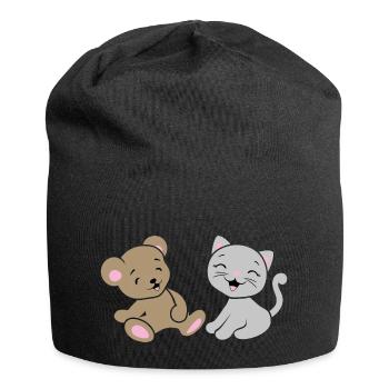 Lächelnder Babybär und Kätzchen - Jersey-Beanie - Schwarz - Vorne