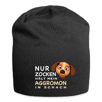 Lustiger Spruch, Zocken hält Aggromon in Schach - Jersey-Beanie - Schwarz - Vorne