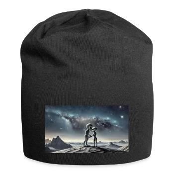 Alien gris sur la surface de la lune – Couple qui s’embrasse - Bonnet en jersey - noir - Devant