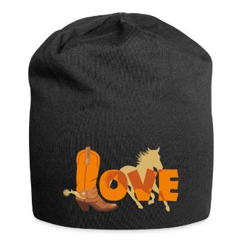 Cowboystiefel und Pferdesilhouette - Jersey-Beanie - Schwarz - Vorne