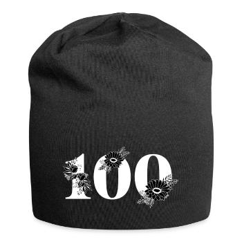 Black Floral Number 100 - 100th Floral Birthday - Jersey Beanie - black - Front
