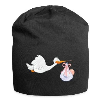 Storch mit Kleinkind - Jersey-Beanie - Schwarz - Vorne