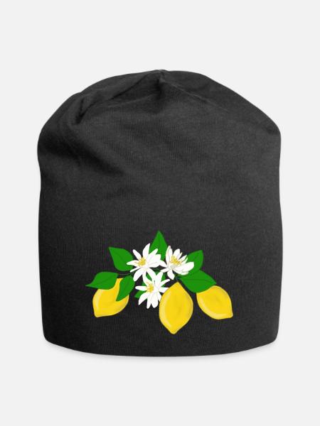 Lemons, lemon blossoms - Jersey Beanie - black