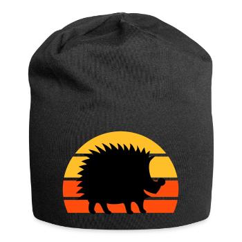Happy hedgehog in front of a half-sun - Jersey Beanie - black - Front