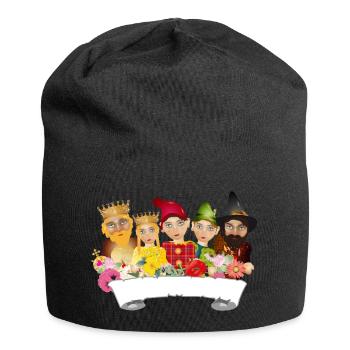 Fünf Figuren aus dem Ensemble des Kasperltheaters - Jersey-Beanie - Schwarz - Vorne