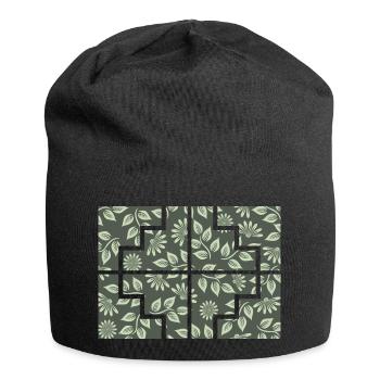 Geometrische Pflanze - Jersey-Beanie - Schwarz - Vorne