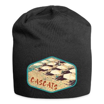 Blick auf den Strand von Cascais in Portugal - Jersey-Beanie - Schwarz - Vorne