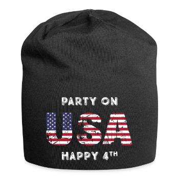 Patriotic Fourth of July Distressed T-Shirt - Jersey Beanie - black - Front