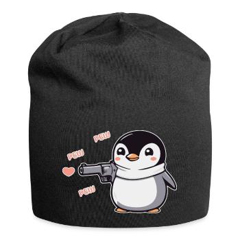 Pinguin mit Pistole Herzen Pew Pew Pew - Jersey-Beanie - Schwarz - Vorne