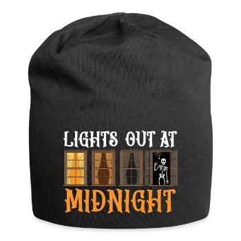 Skelett am Fenster bei Nacht - Jersey-Beanie - Schwarz - Vorne