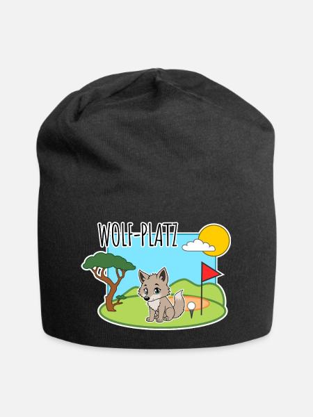 Wolf-Platz - Ein Wolf auf dem Golfplatz - Jersey-Beanie - Schwarz