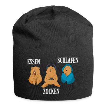 Essen Zocken Schlafen Gamer Spruch - Jersey-Beanie - Schwarz - Vorne